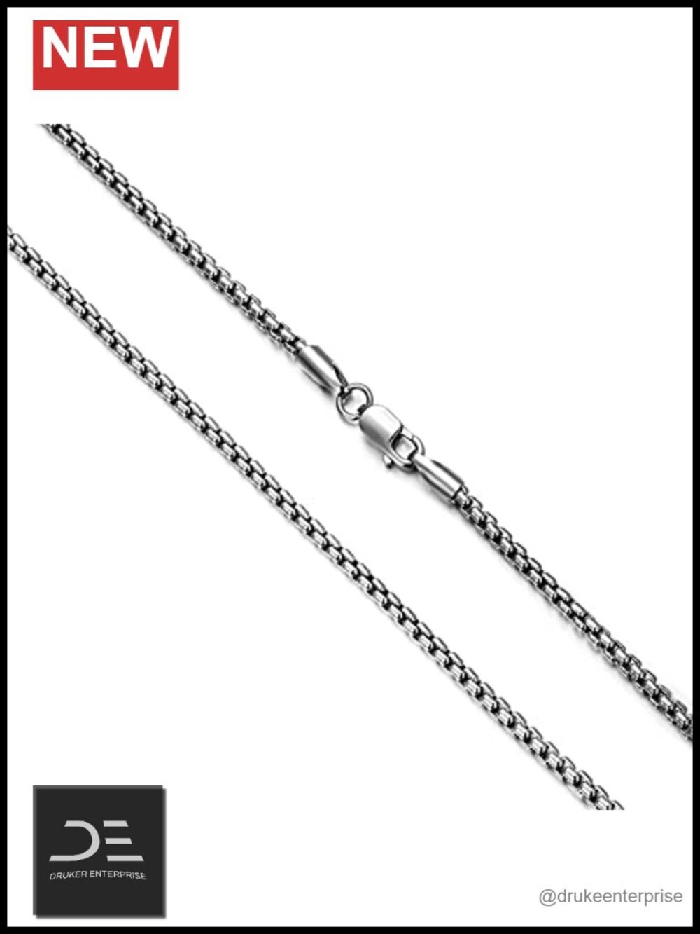Genuine 925 Sterling Silver Round Box Chain Necklace for Men & Women